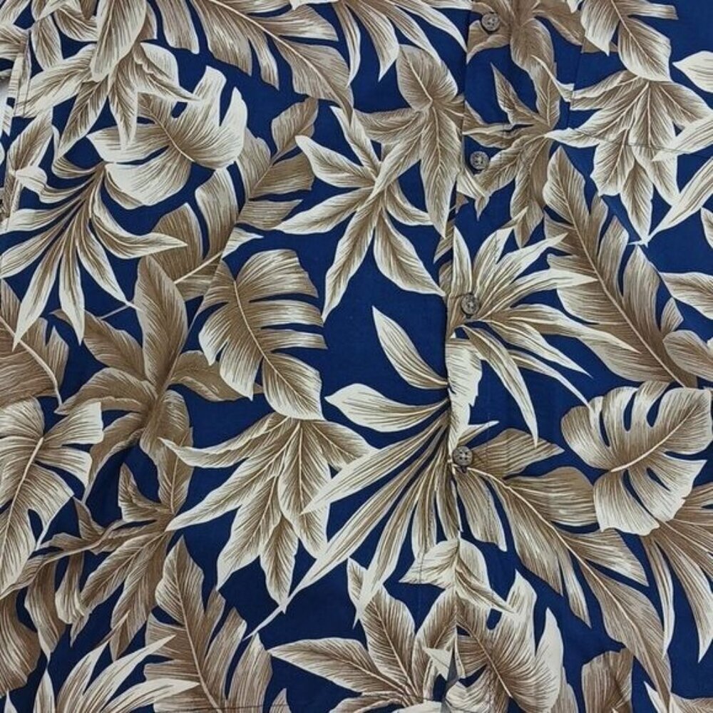 Island Shores Mens Hawaiian Shirt Large Blue Tropical Palm Print Rayon - Picture 3 of 5